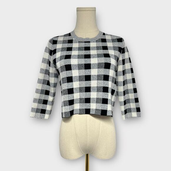 Theory Black and White Gingham Plaid Knit Top Size Small - Picture 1 of 6